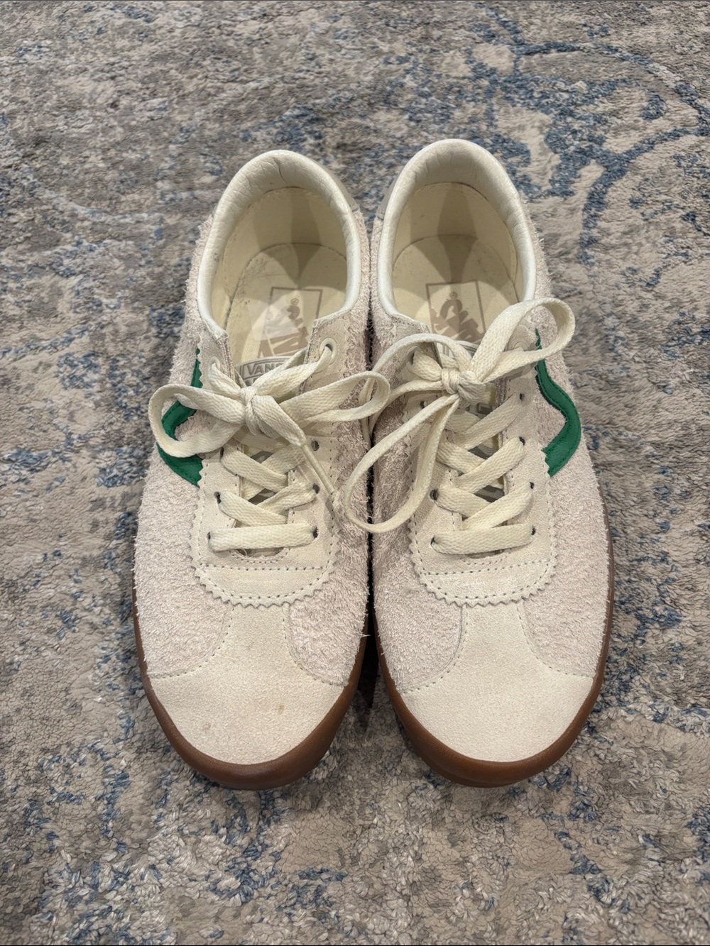 Vans Low-Top Sneakers in Cream with Green V and Gum Sole Felicidad Marshmallow